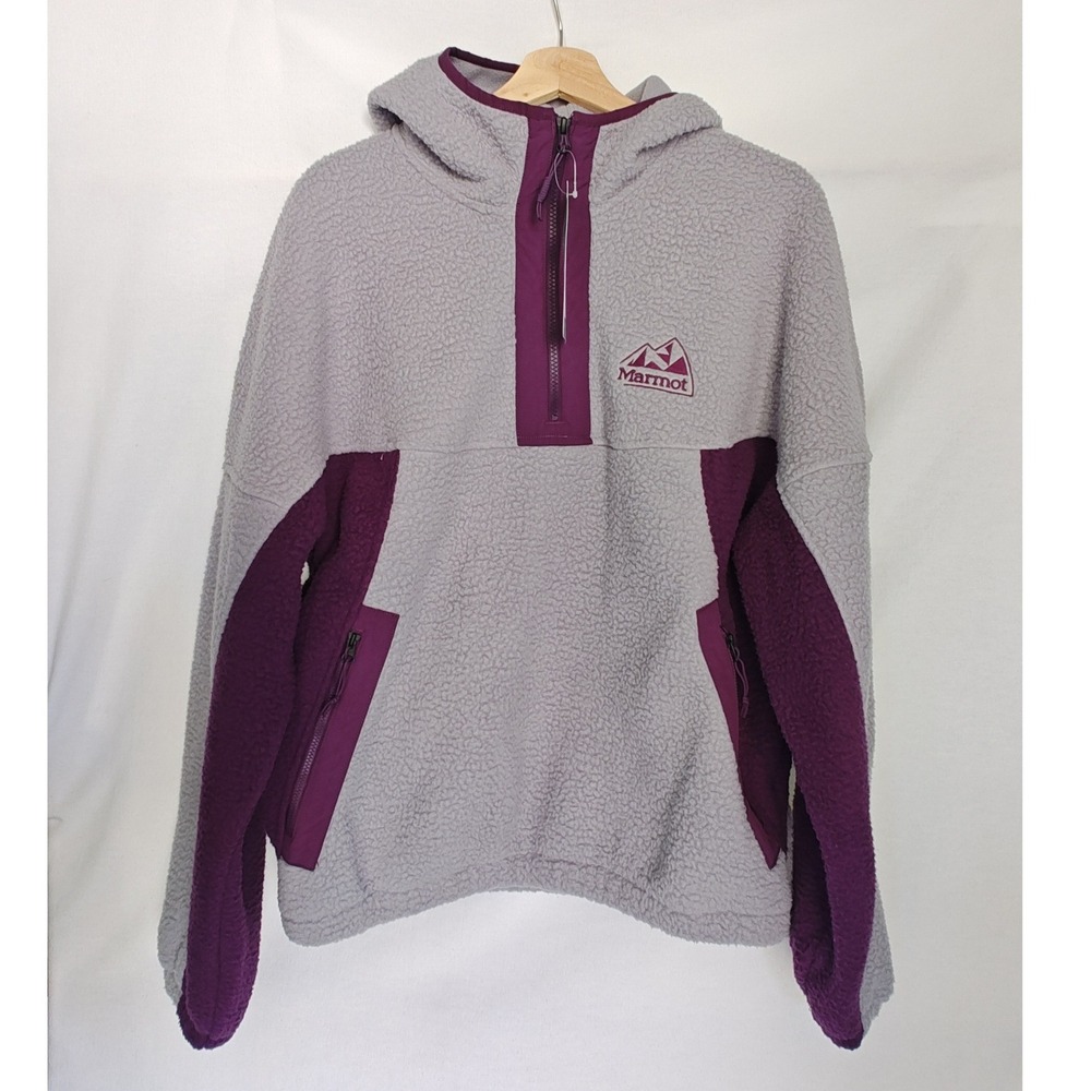 Marmot Super Aros Fleece Hoodie Gray Purple Quarter Zip High Pile Small New